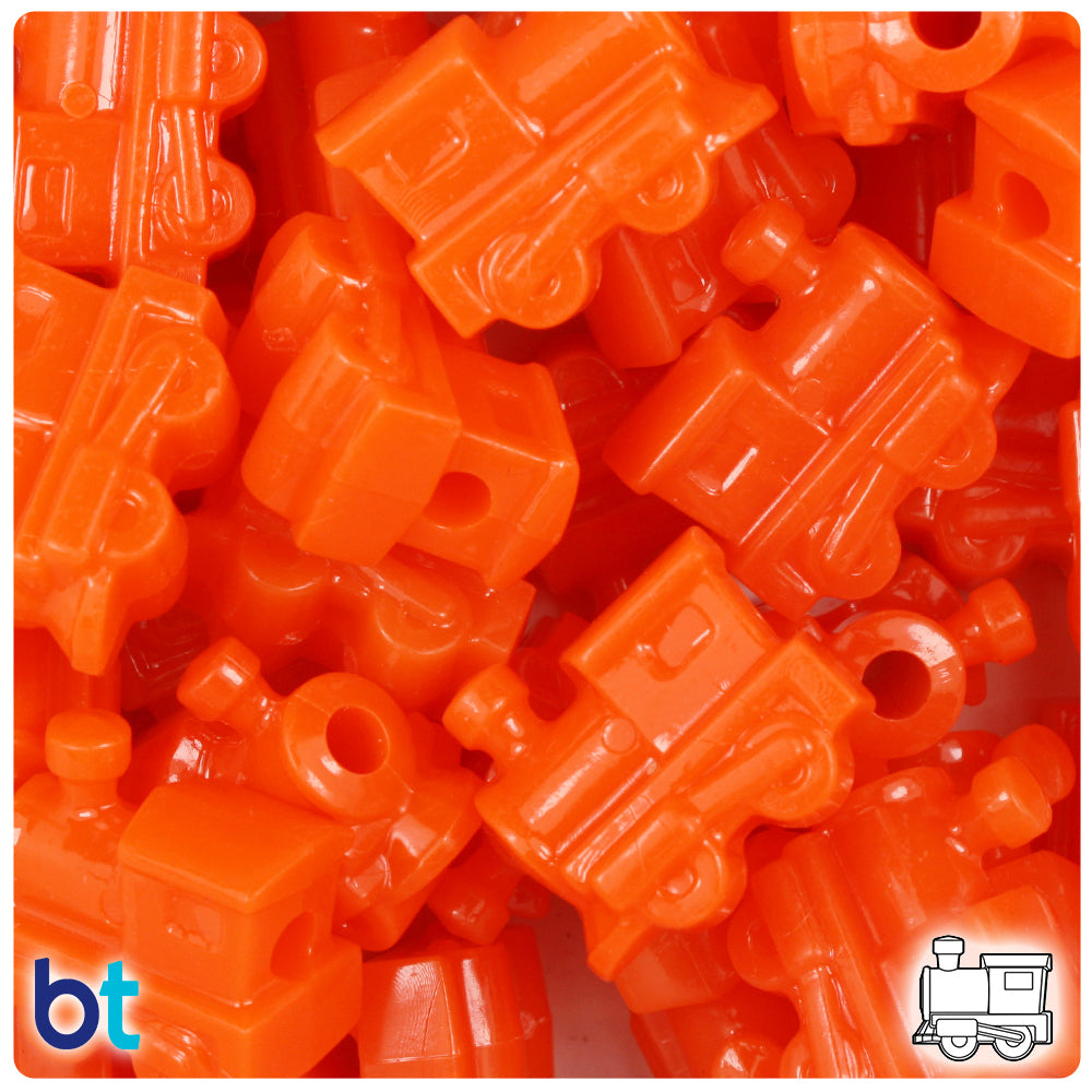 BeadTin Tangelo Neon Bright 22mm Train Plastic Pony Beads (24pcs)