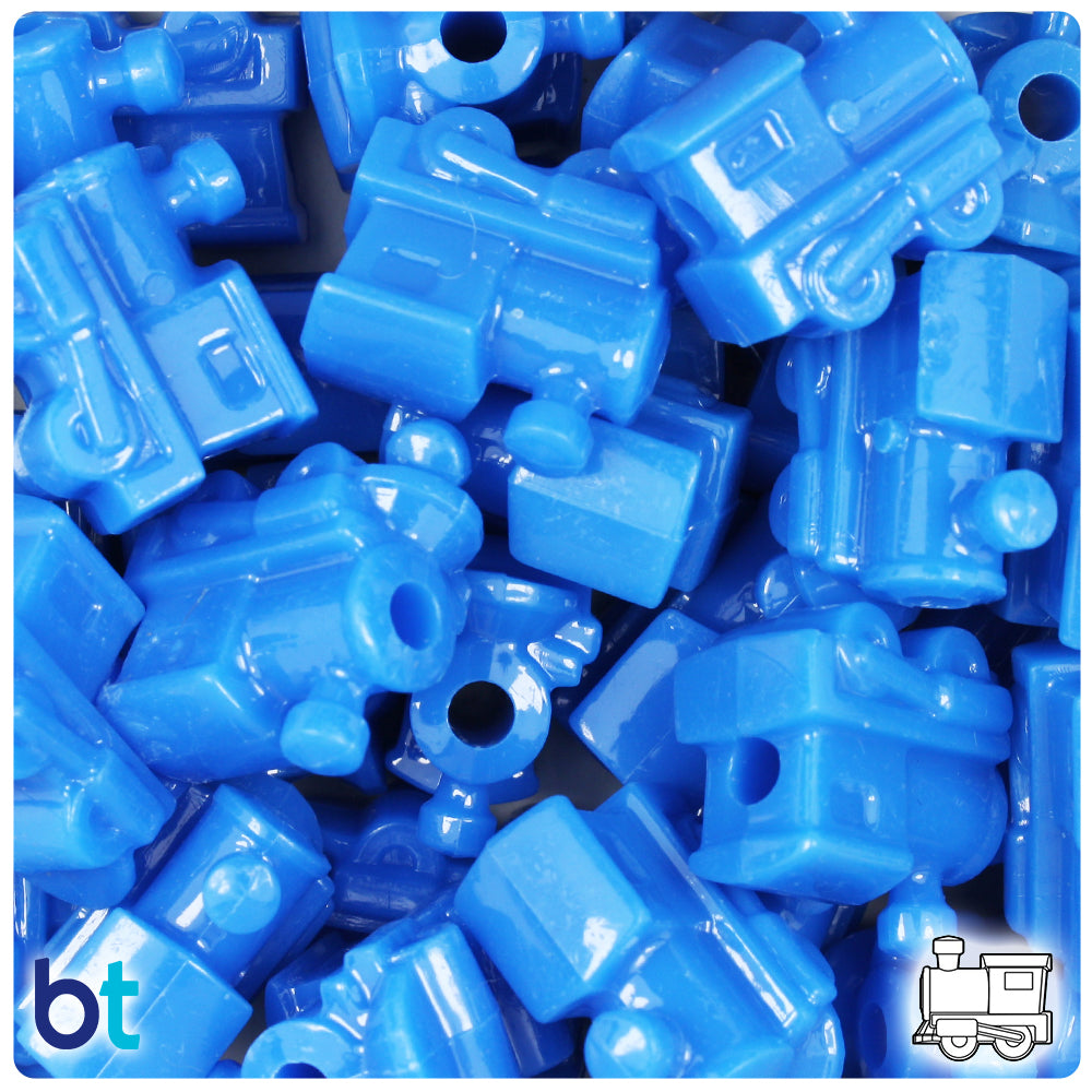 BeadTin True Blue Neon Bright 22mm Train Plastic Pony Beads (24pcs)