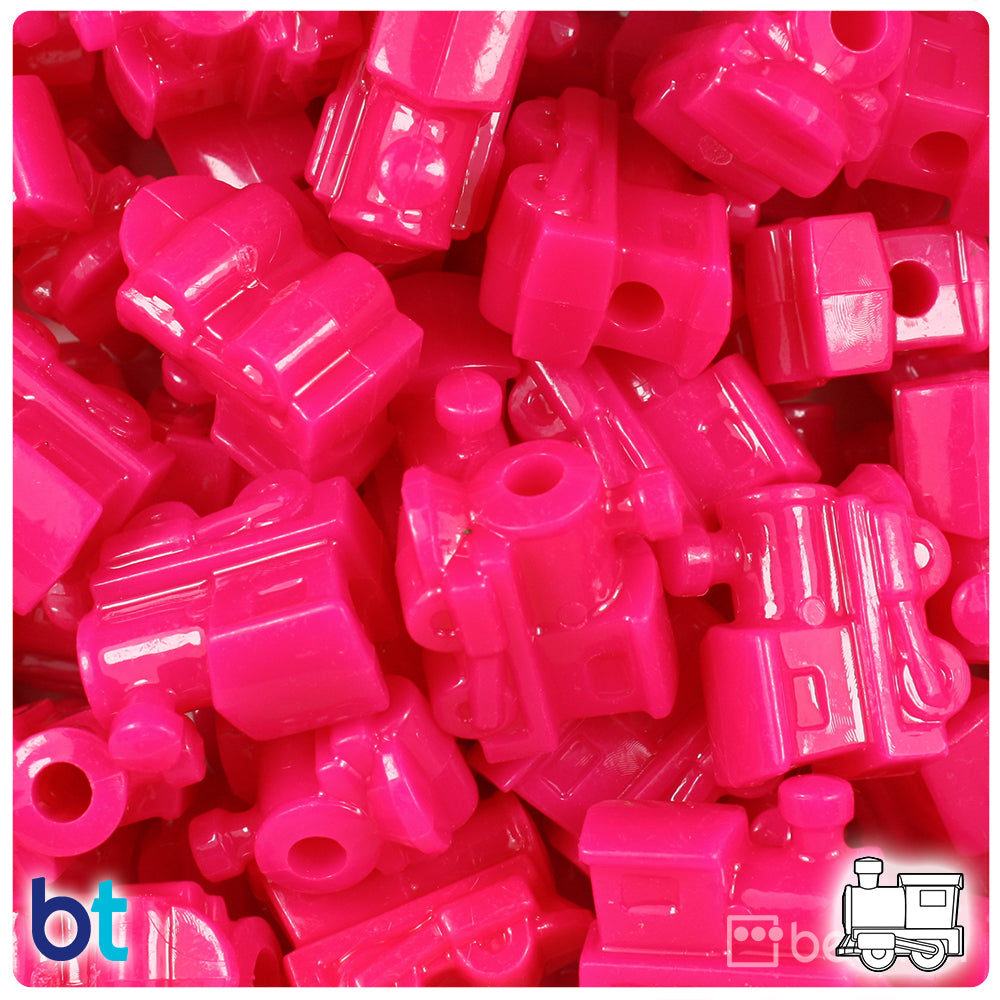 BeadTin Magenta Neon Bright 22mm Train Plastic Pony Beads (24pcs)