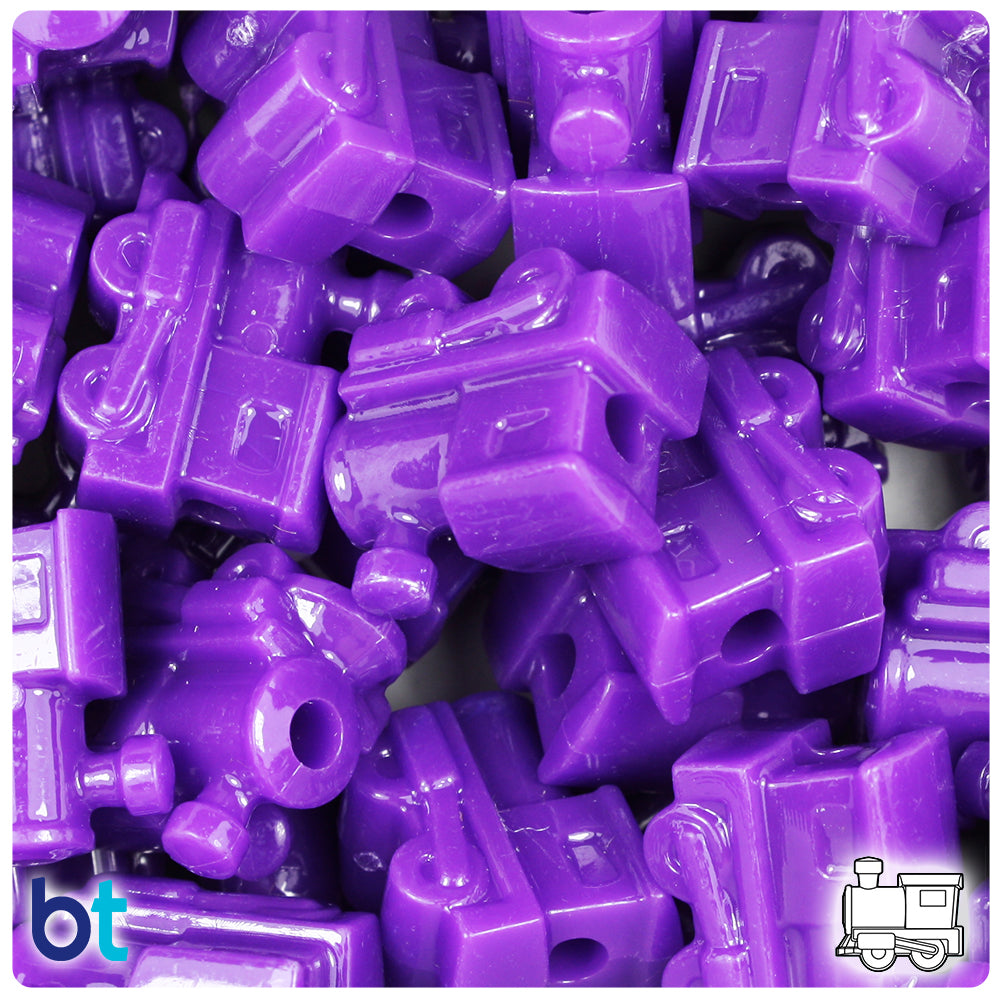 BeadTin Plum Neon Bright 22mm Train Plastic Pony Beads (24pcs)