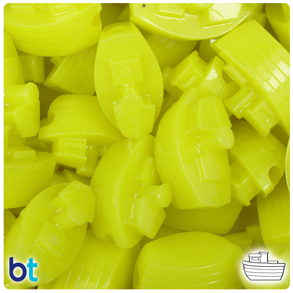 BeadTin Lemon Neon Bright 25mm Boat Plastic Pony Beads (24pcs)