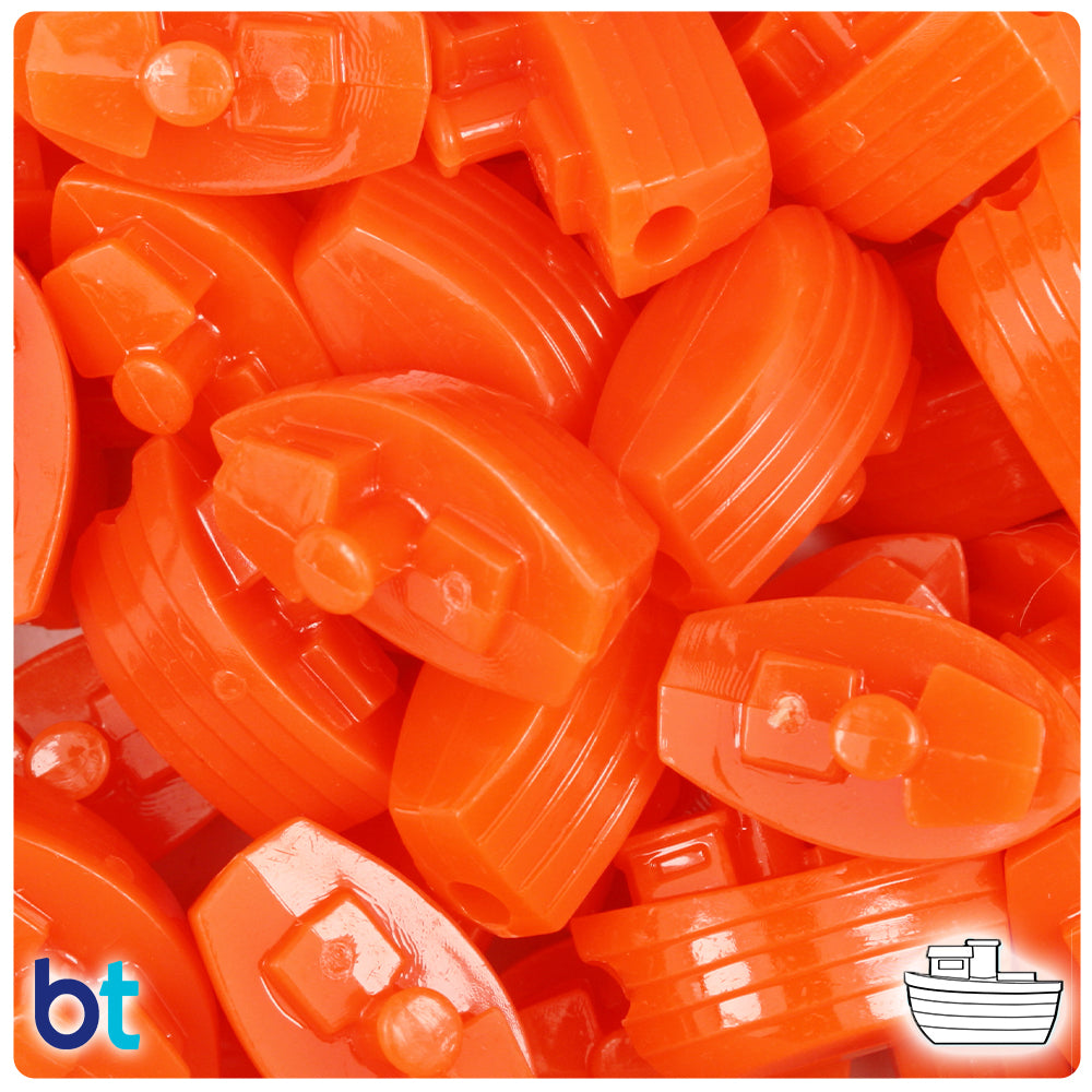 BeadTin Tangelo Neon Bright 25mm Boat Plastic Pony Beads (24pcs)