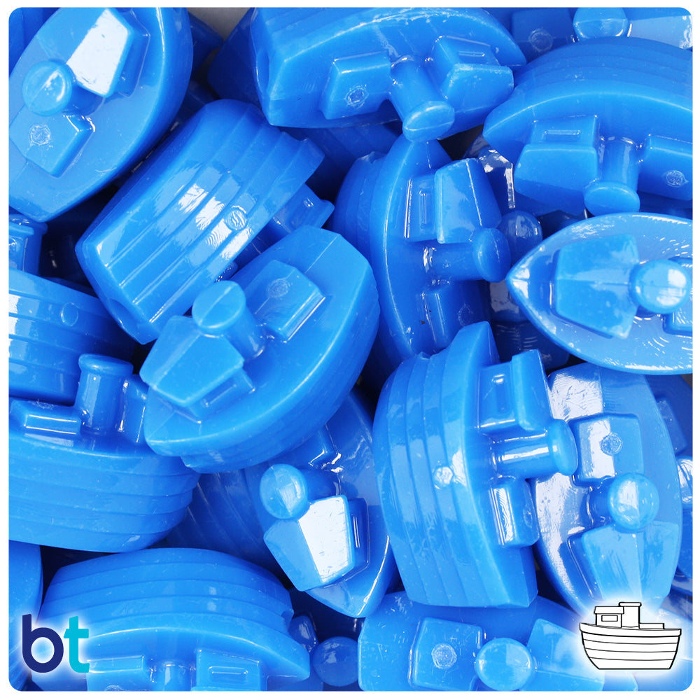 BeadTin True Blue Neon Bright 25mm Boat Plastic Pony Beads (24pcs)