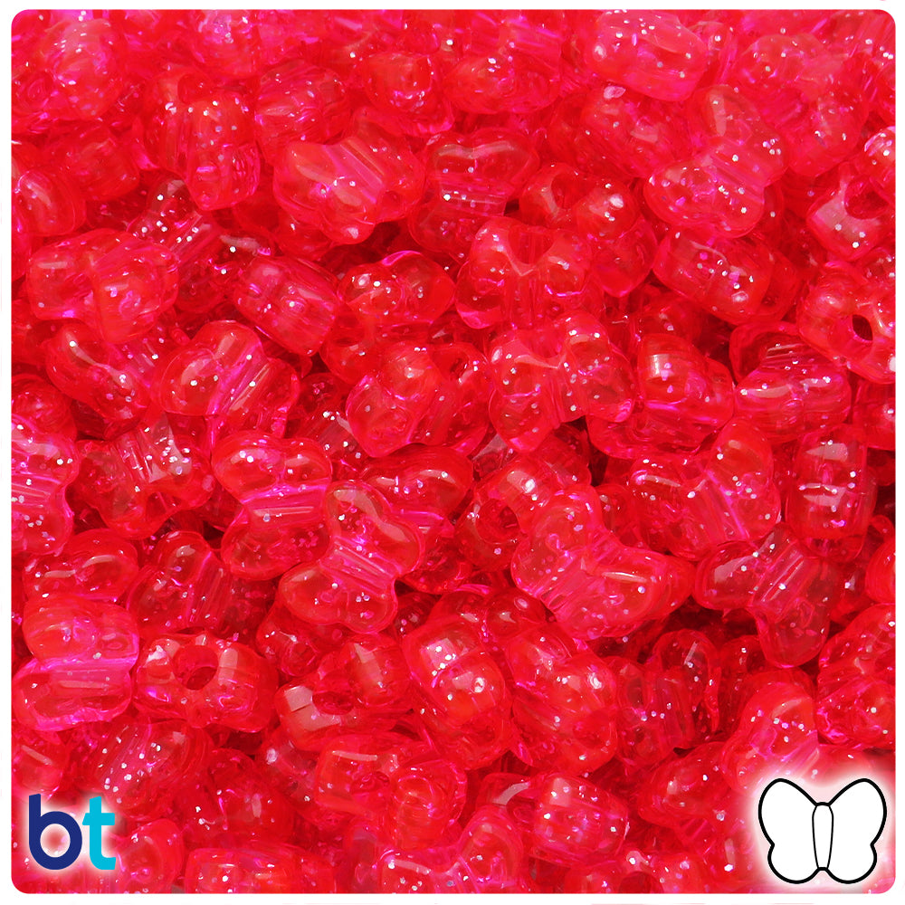 BeadTin Hot Pink Sparkle 13mm Butterfly Plastic Pony Beads (250pcs)