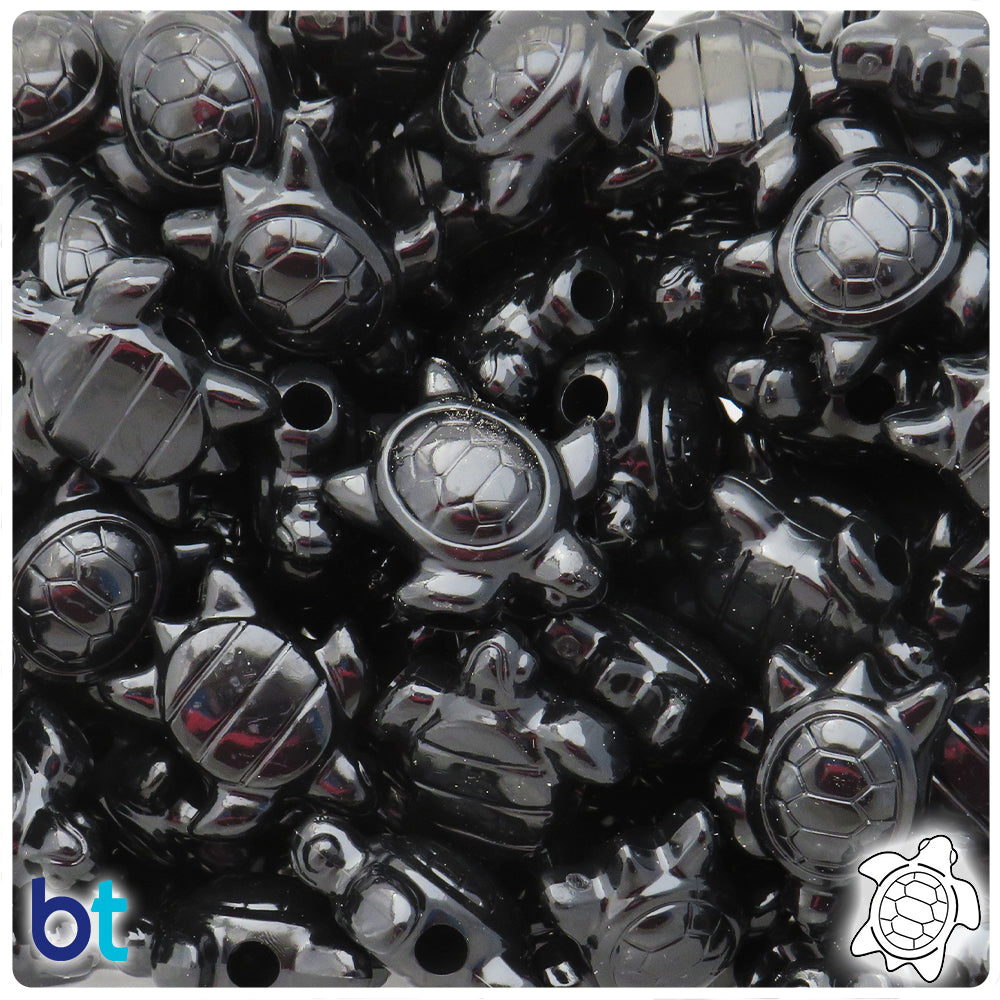 BeadTin Black Opaque 23mm Sea Turtle Plastic Pony Beads (24pcs)