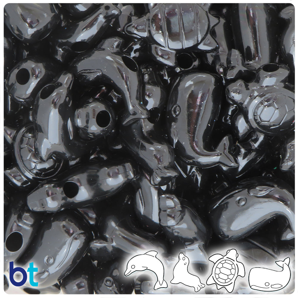 BeadTin Black Opaque Marine Life Plastic Pony Beads (2oz)