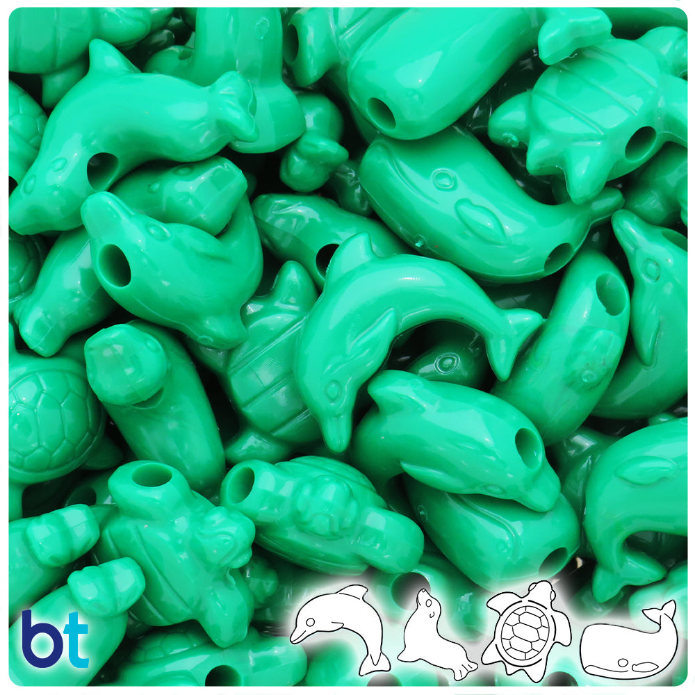 BeadTin Green Opaque Marine Life Plastic Pony Beads (2oz)