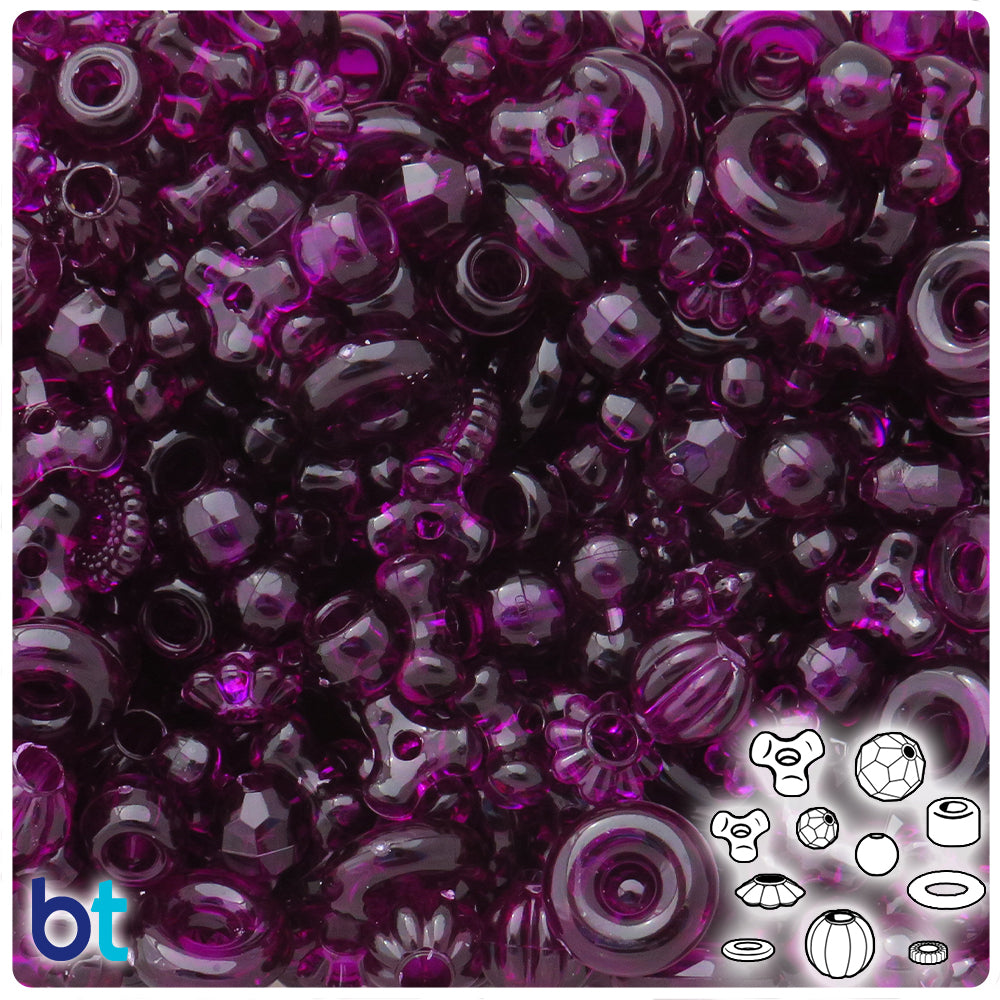 BeadTin Dark Amethyst Transparent Plastic Craft Beads Mix (113g)