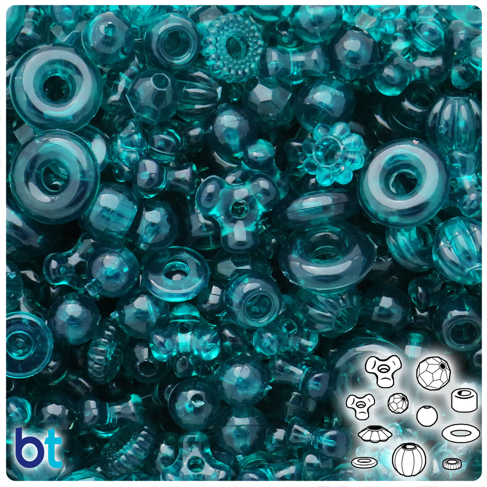 BeadTin Dark Teal Transparent Plastic Craft Beads Mix (113g)
