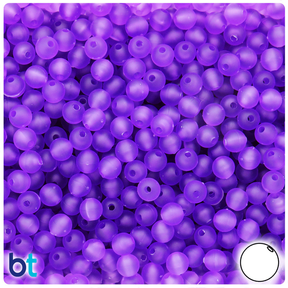 BeadTin Amethyst Frosted 6mm Round Plastic Craft Beads (500pcs)
