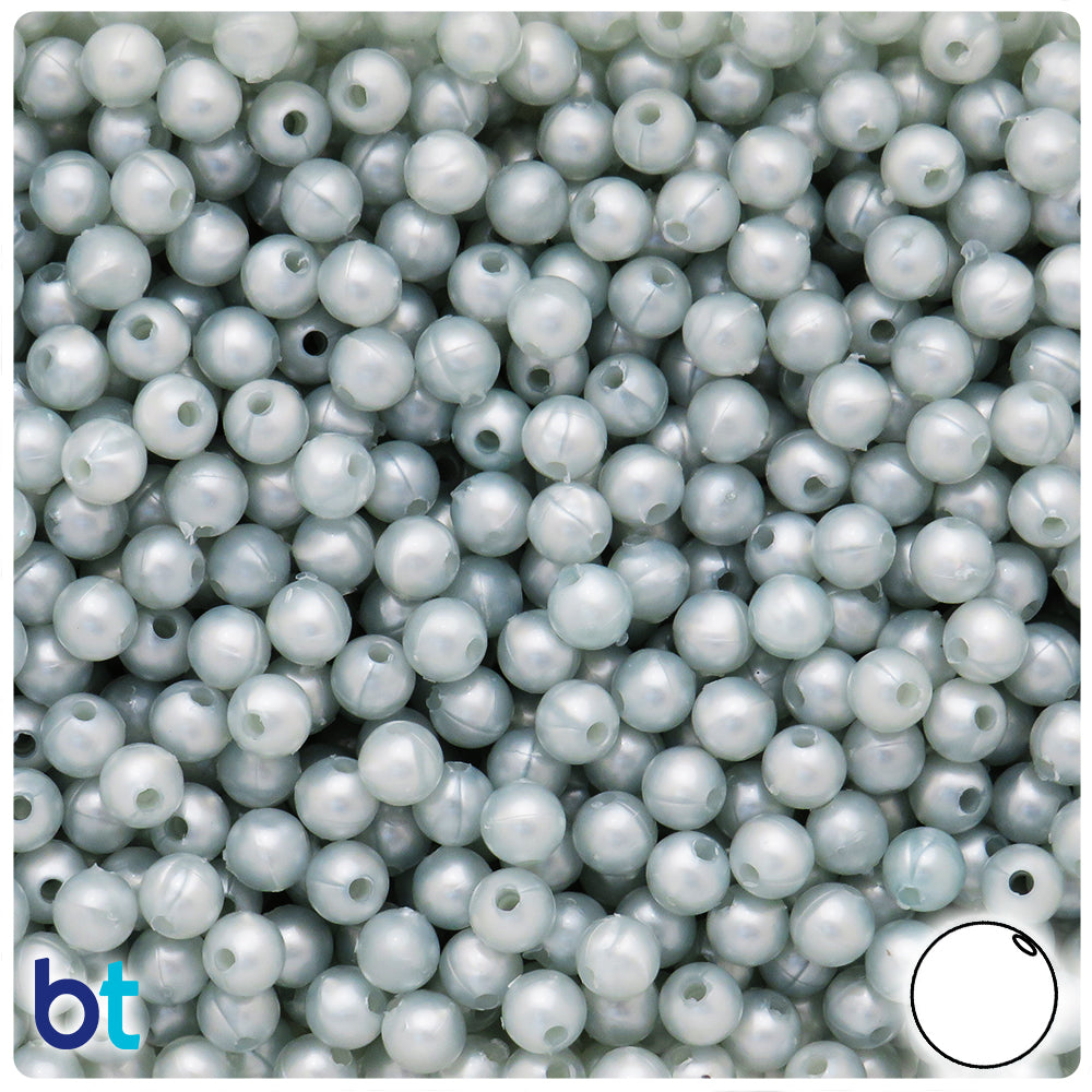 BeadTin Azure Blue Pearl 6mm Round Plastic Craft Beads (500pcs)