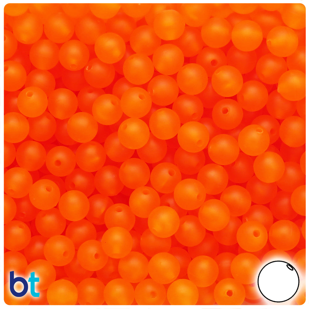 BeadTin Orange Frosted 8mm Round Plastic Craft Beads (300pcs)