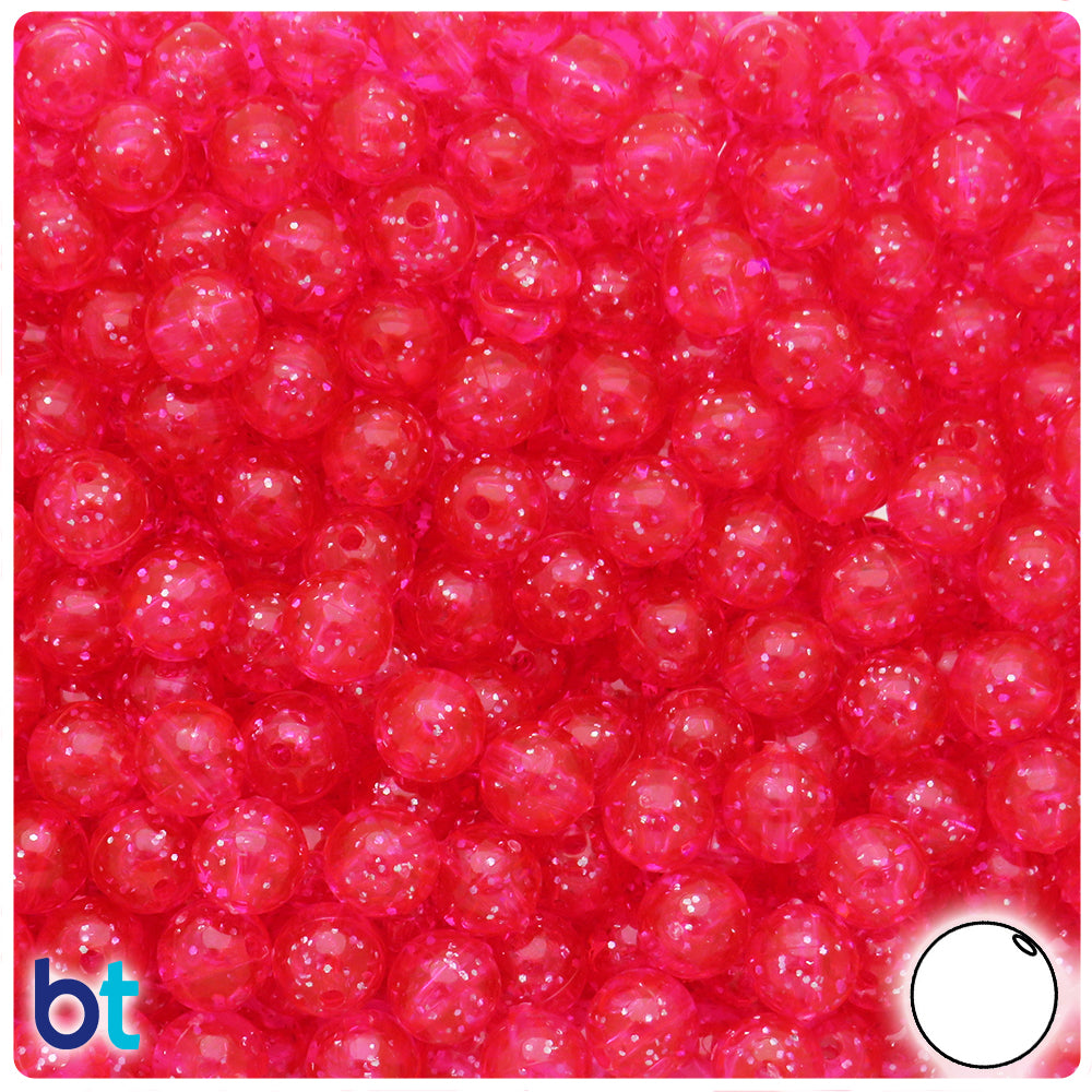 BeadTin Hot Pink Sparkle 8mm Round Plastic Craft Beads (300pcs)