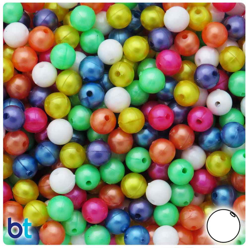 BeadTin Bright Mix Pearl 8mm Round Plastic Craft Beads (300pcs)