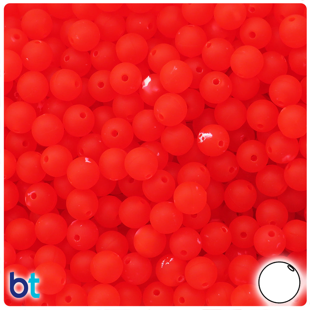 BeadTin Fire Red Frosted w/White Swirls 8mm Round Plastic Craft Beads (300pcs)