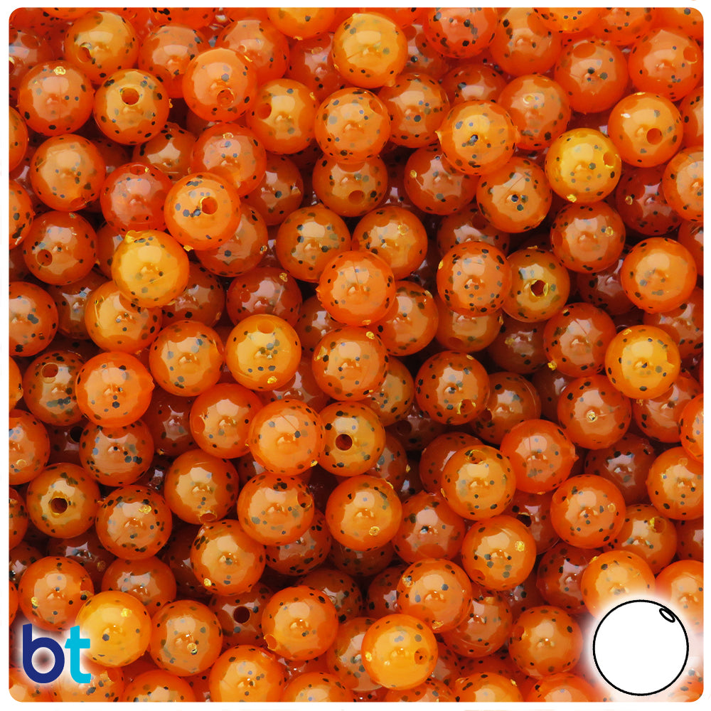 BeadTin Tiger Coral Black Sparkle 8mm Round Plastic Craft Beads (300pcs)