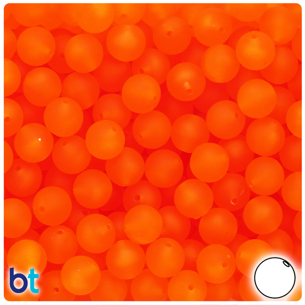 BeadTin Orange Frosted 10mm Round Plastic Craft Beads (150pcs)