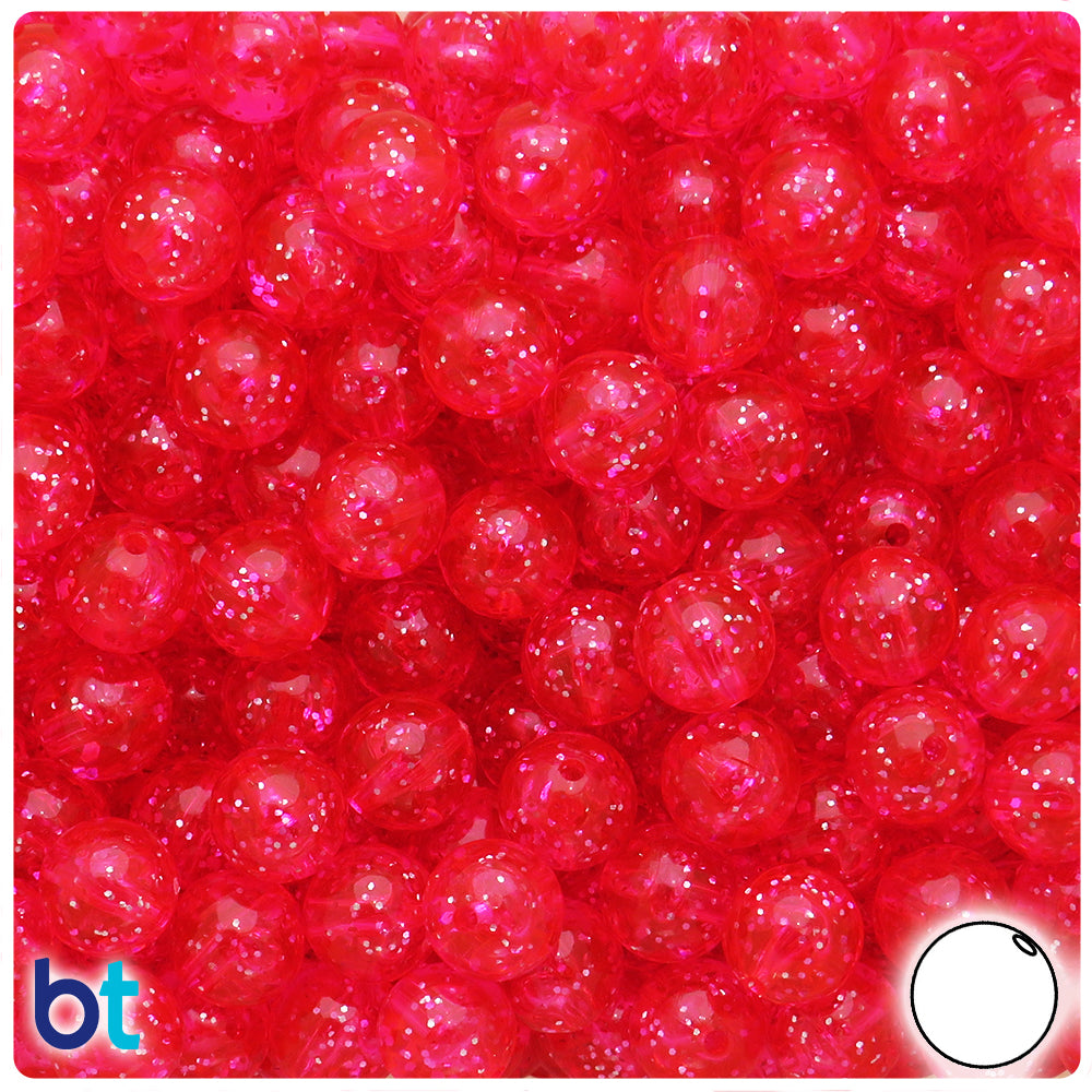 BeadTin Hot Pink Sparkle 10mm Round Plastic Craft Beads (150pcs)