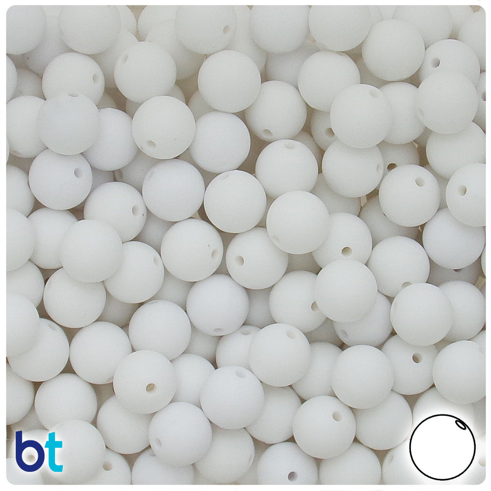 BeadTin White Matte 10mm Round Plastic Craft Beads (150pcs)