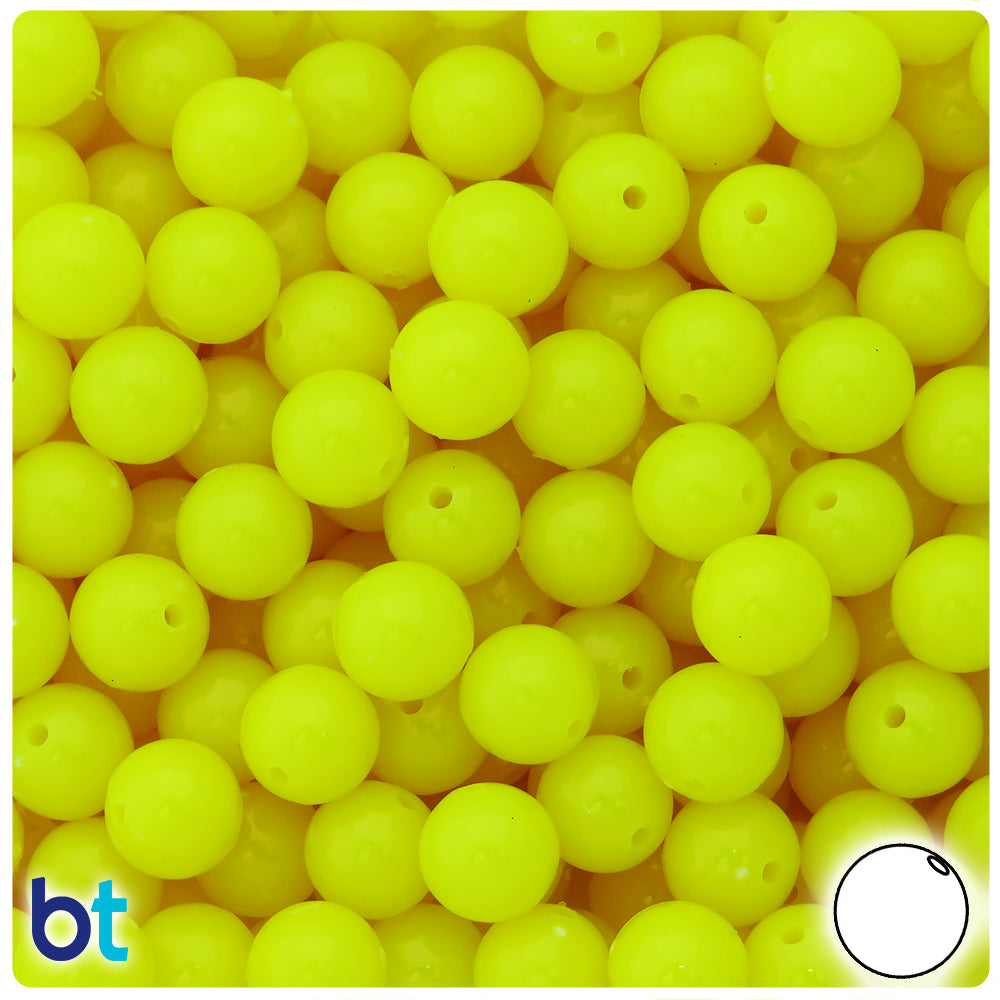 BeadTin Lemon Neon Bright 10mm Round Plastic Craft Beads (150pcs)