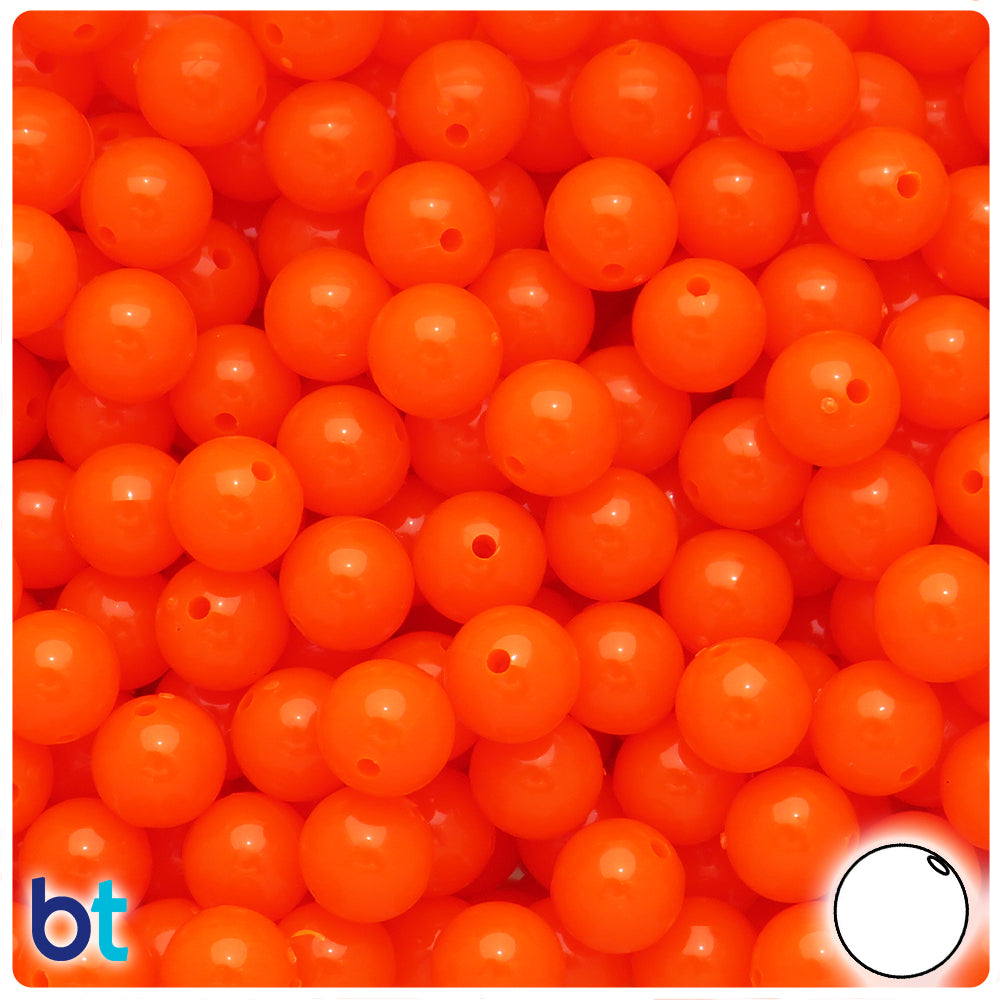 BeadTin Tangelo Neon Bright 10mm Round Plastic Craft Beads (150pcs)