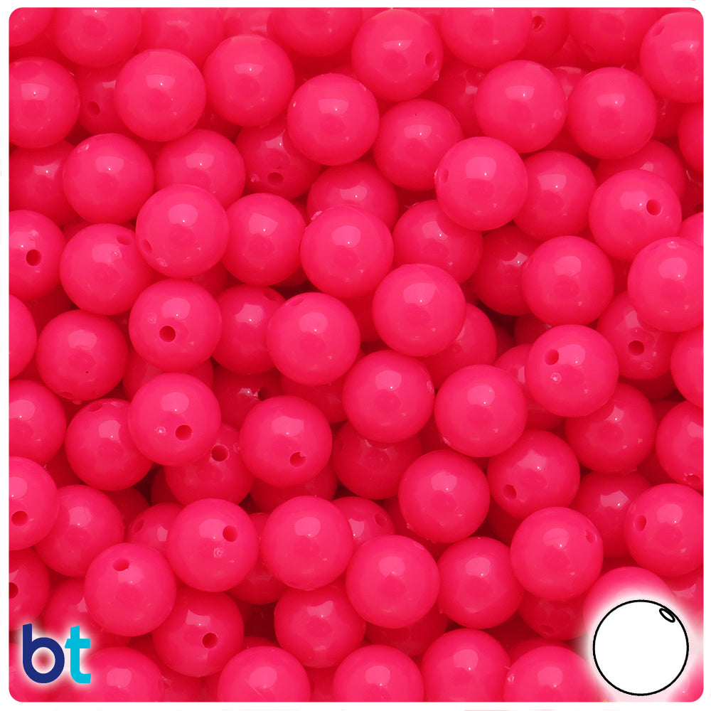 BeadTin Magenta Neon Bright 10mm Round Plastic Craft Beads (150pcs)