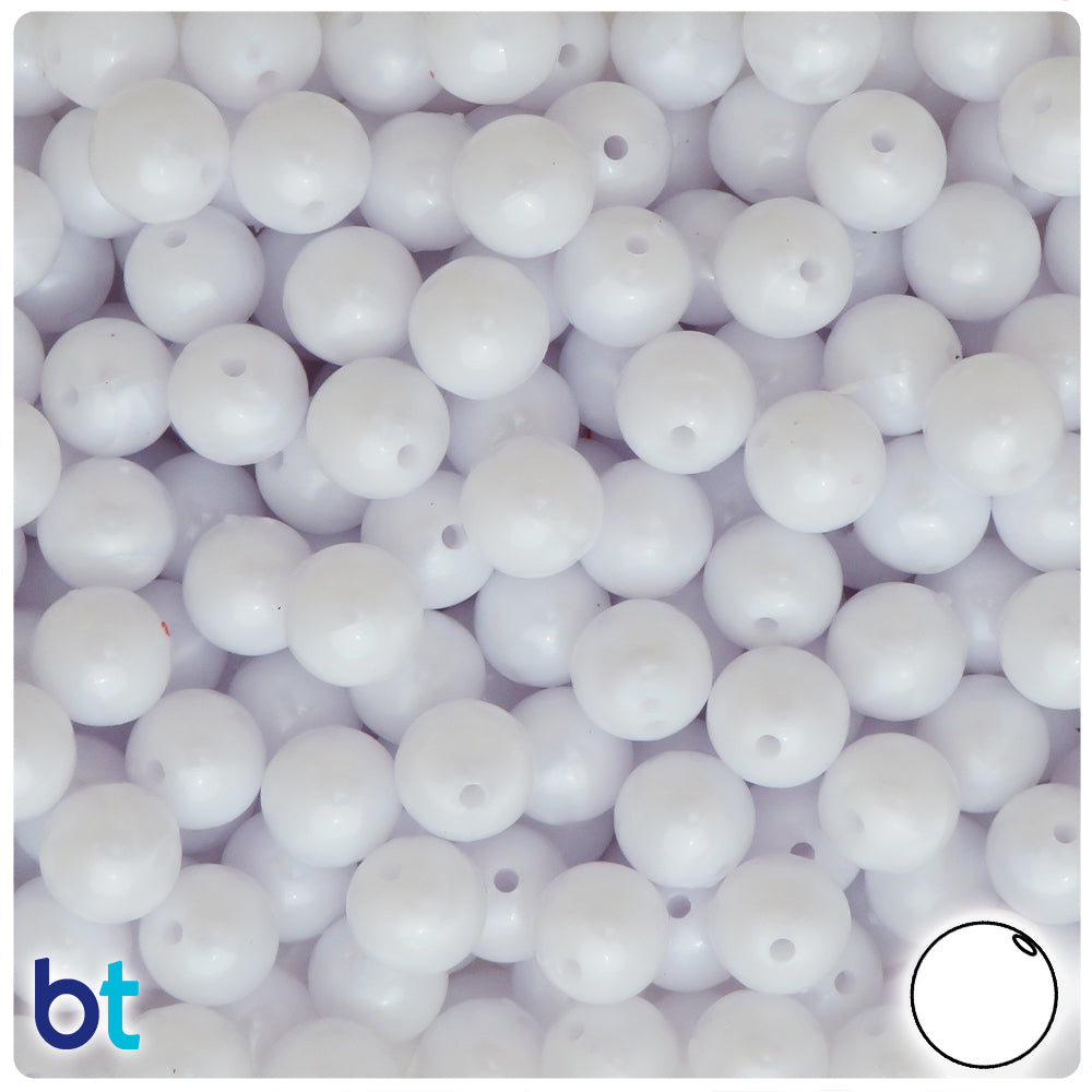 BeadTin White Pearl 10mm Round Plastic Craft Beads (150pcs)