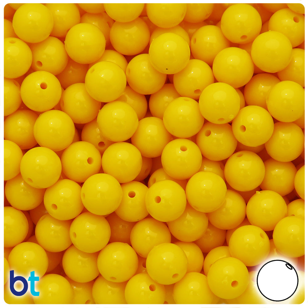 BeadTin Bright Yellow Opaque 10mm Round Plastic Craft Beads (150pcs)