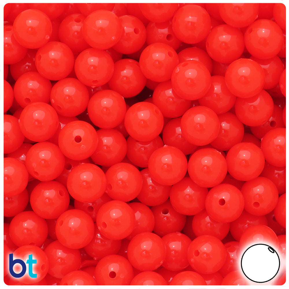BeadTin Bright Red Opaque 10mm Round Plastic Craft Beads (150pcs)