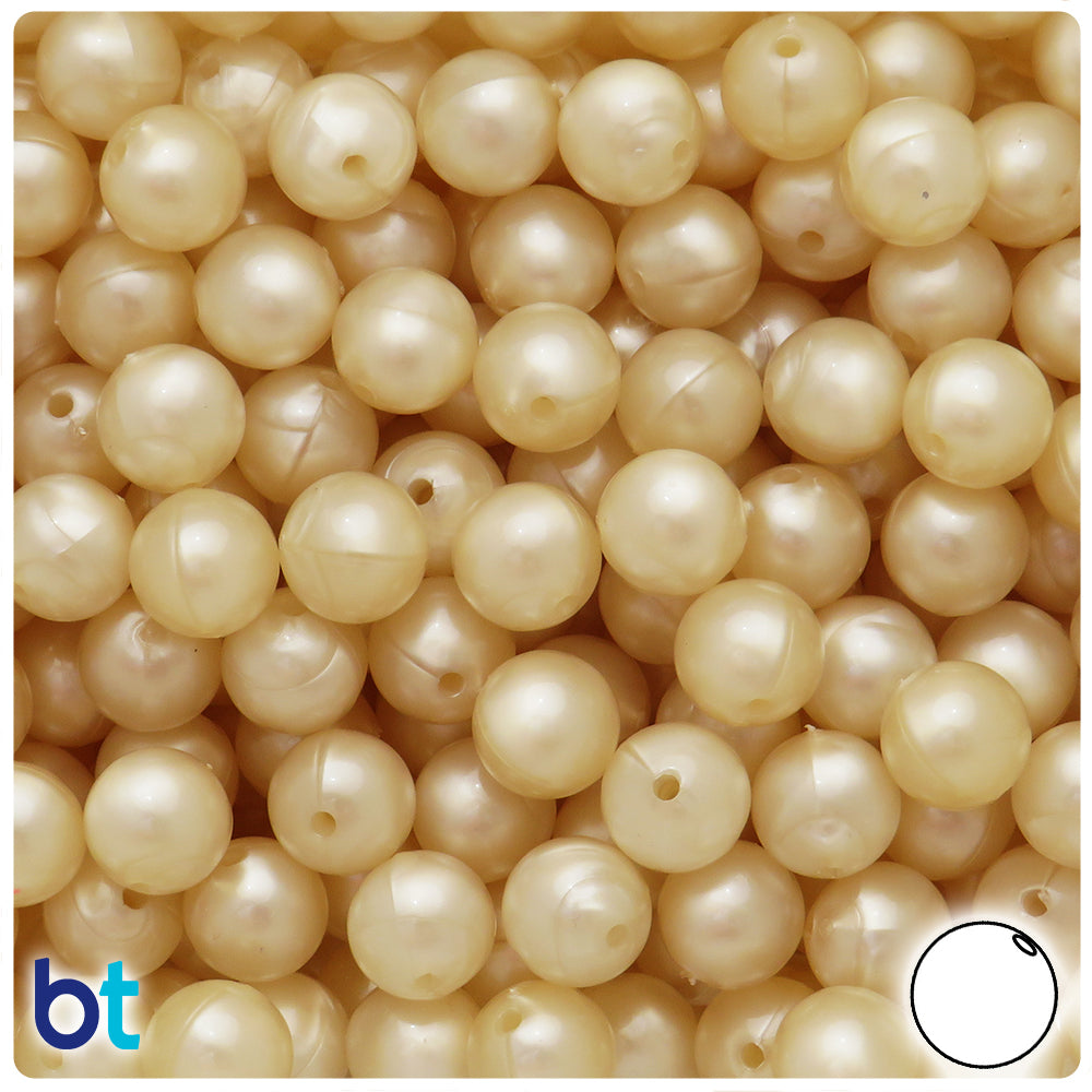 BeadTin Natural Pearl 10mm Round Plastic Craft Beads (150pcs)