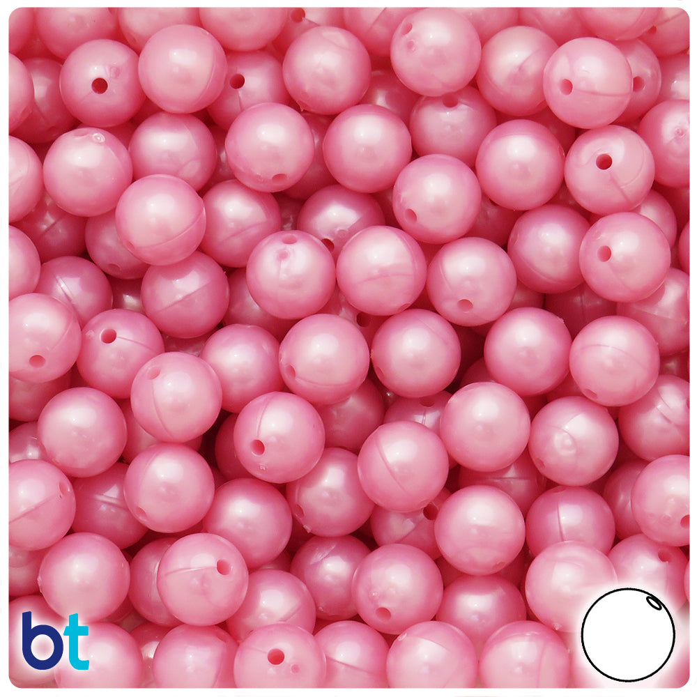 BeadTin Light Pink Pearl 10mm Round Plastic Craft Beads (150pcs)