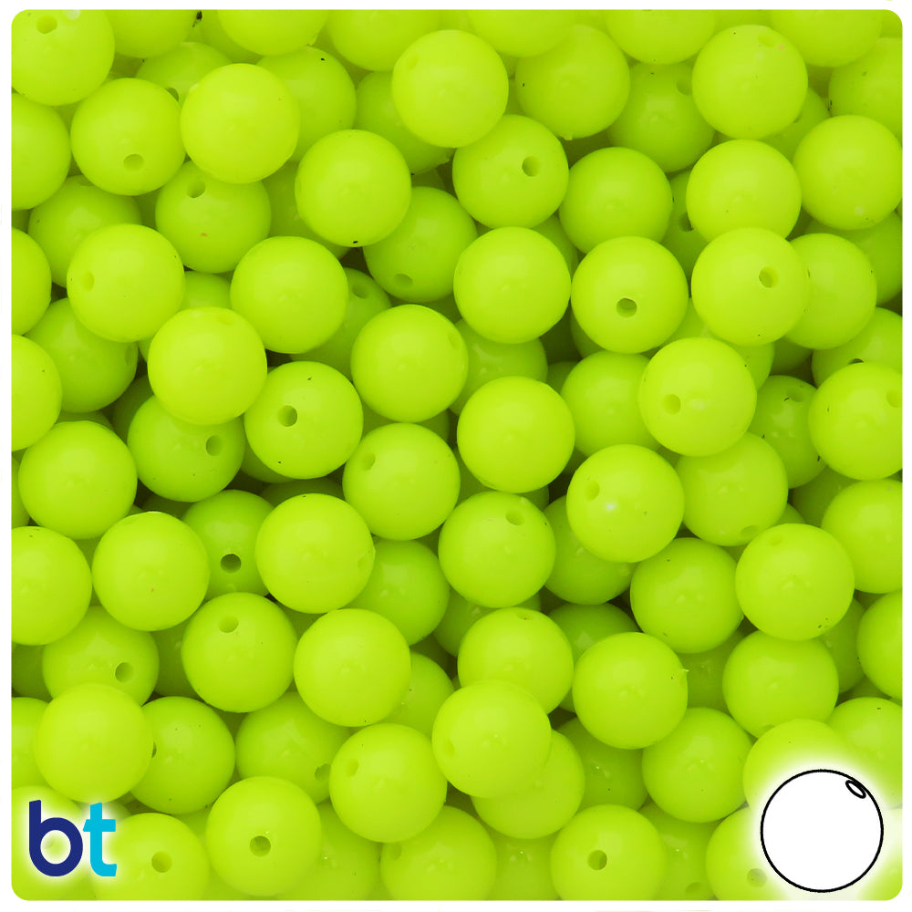 BeadTin Chartreuse Opaque 10mm Round Plastic Craft Beads (150pcs)