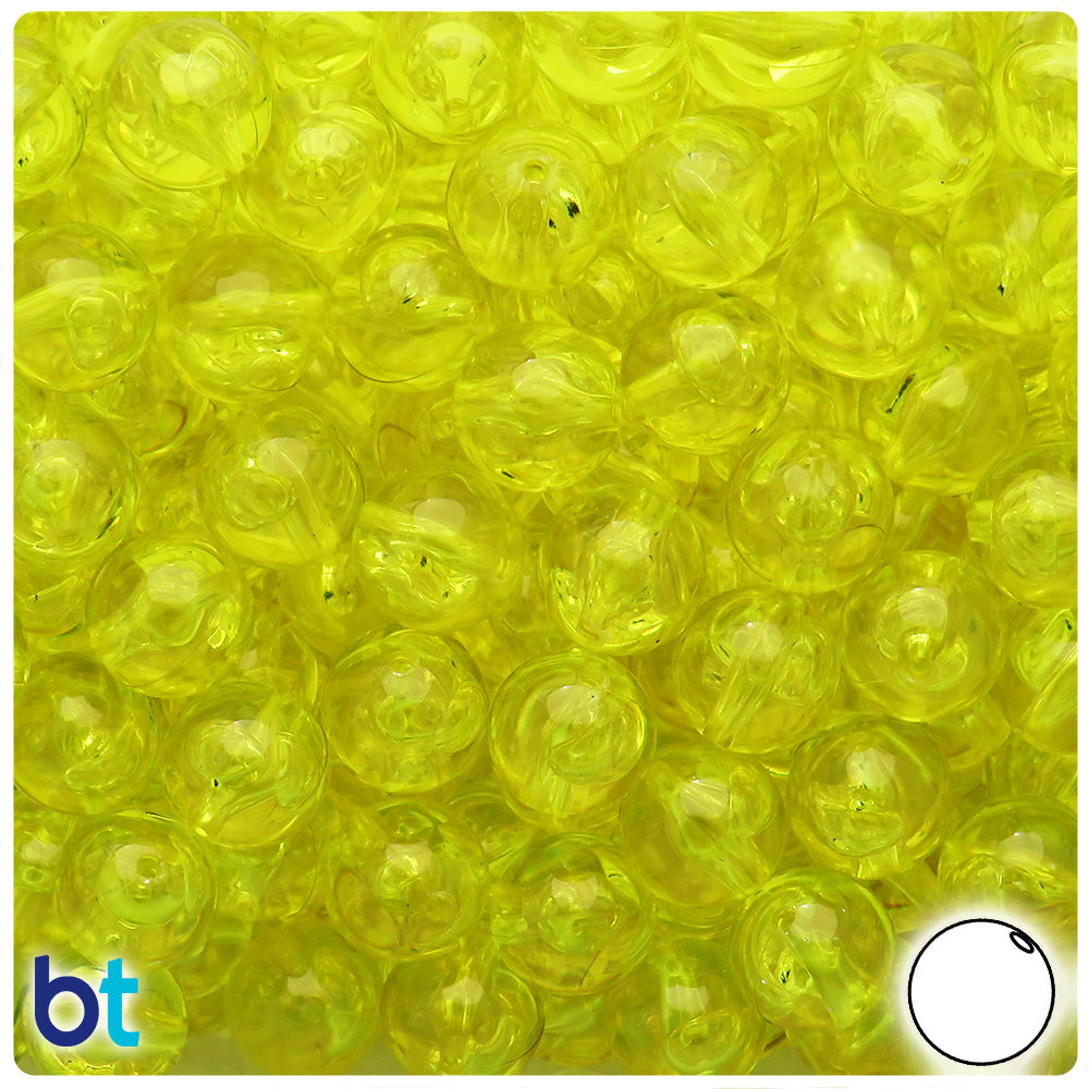 BeadTin Yellow Transparent 12mm Round Plastic Craft Beads (60pcs)