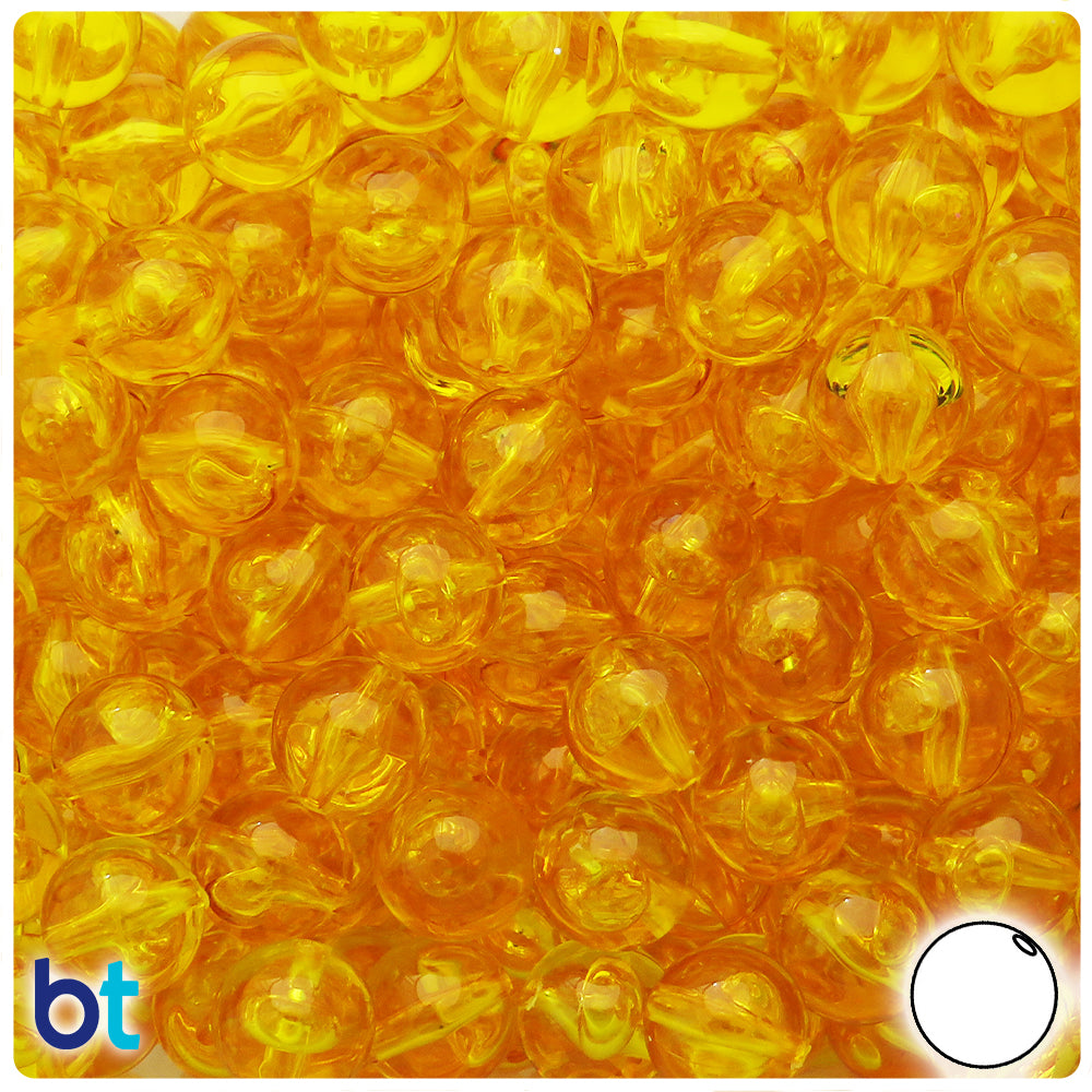 BeadTin Dark Yellow Transparent 12mm Round Plastic Craft Beads (60pcs)