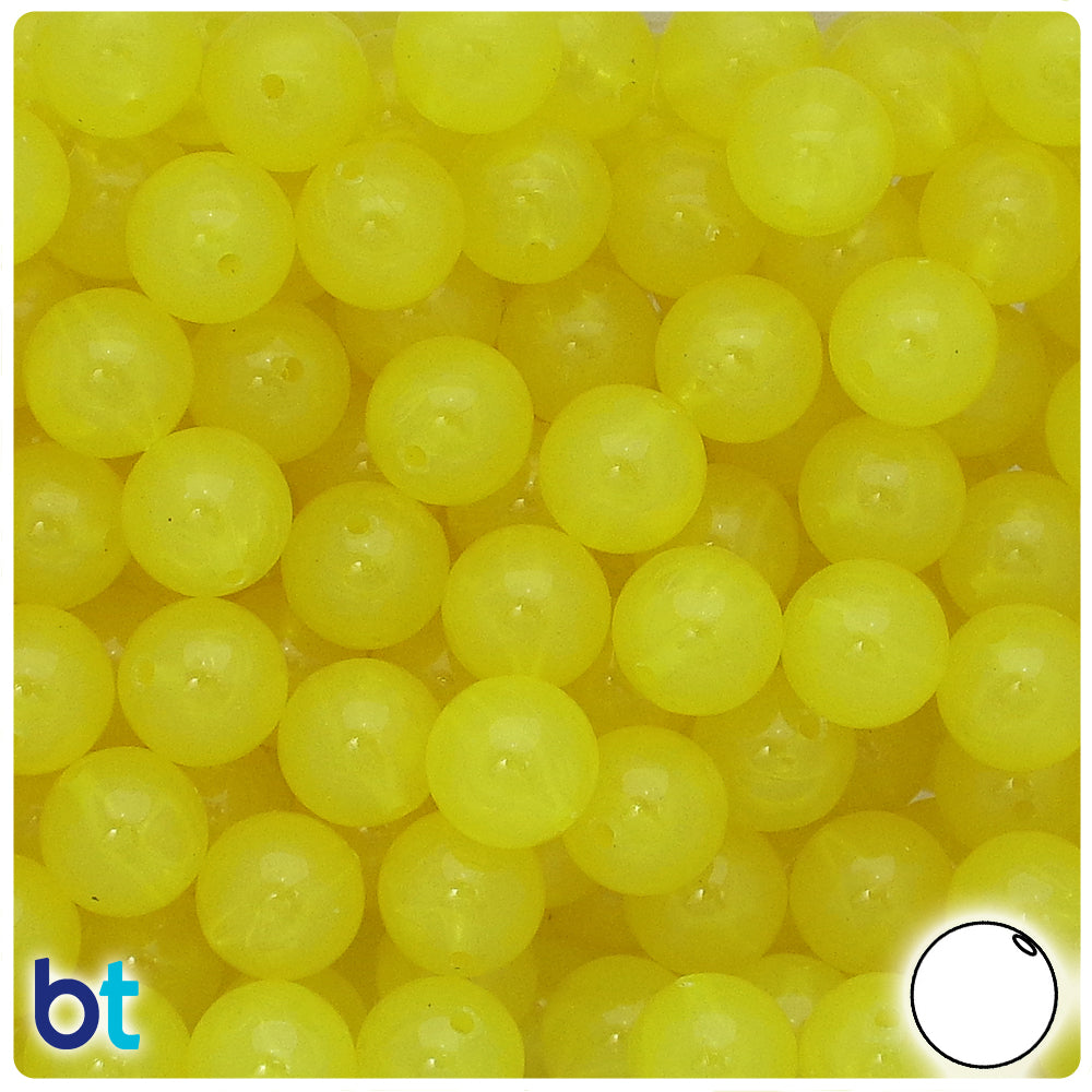 BeadTin Yellow Glow 12mm Round Plastic Craft Beads (60pcs)
