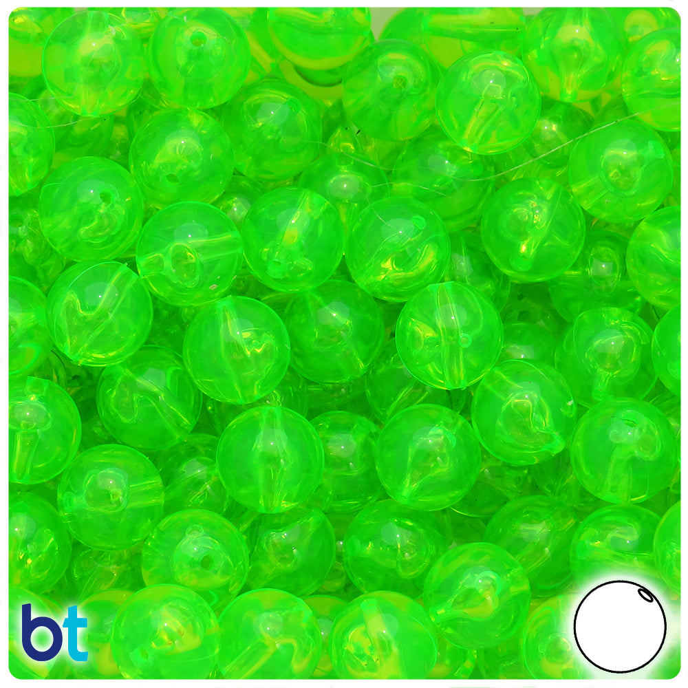 BeadTin Lime Roe Transparent 12mm Round Plastic Craft Beads (60pcs)