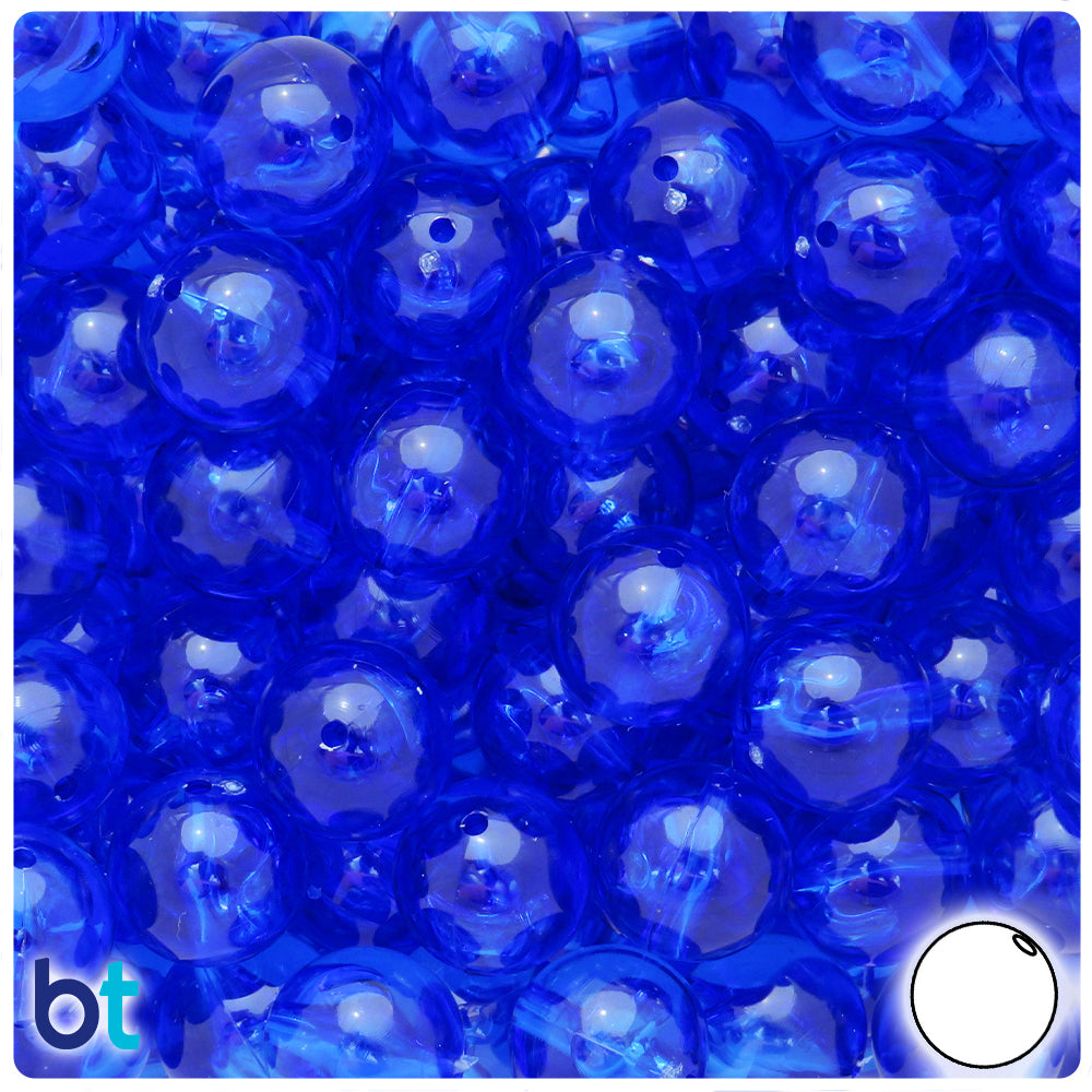BeadTin Dark Sapphire Transparent 14mm Round Plastic Craft Beads (36pcs)