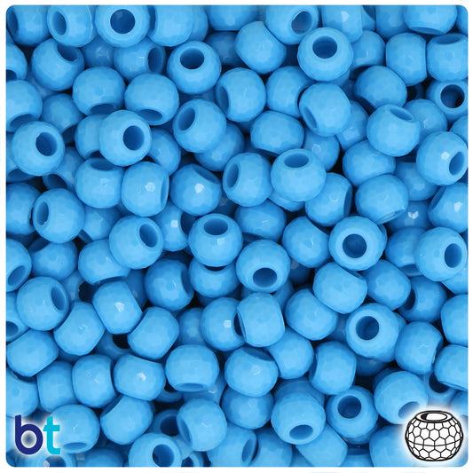 BeadTin Baby Blue Opaque 9mm Faceted Barrel Plastic Pony Beads (500pcs)