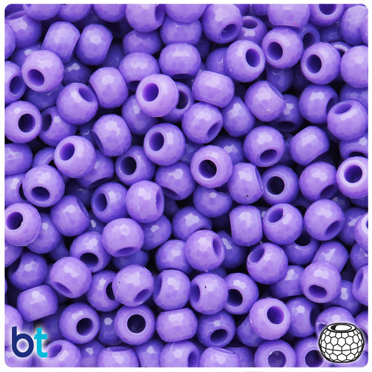 BeadTin Lilac Opaque 9mm Faceted Barrel Plastic Pony Beads (500pcs)