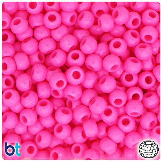 BeadTin Dark Pink Opaque 9mm Faceted Barrel Plastic Pony Beads (500pcs)