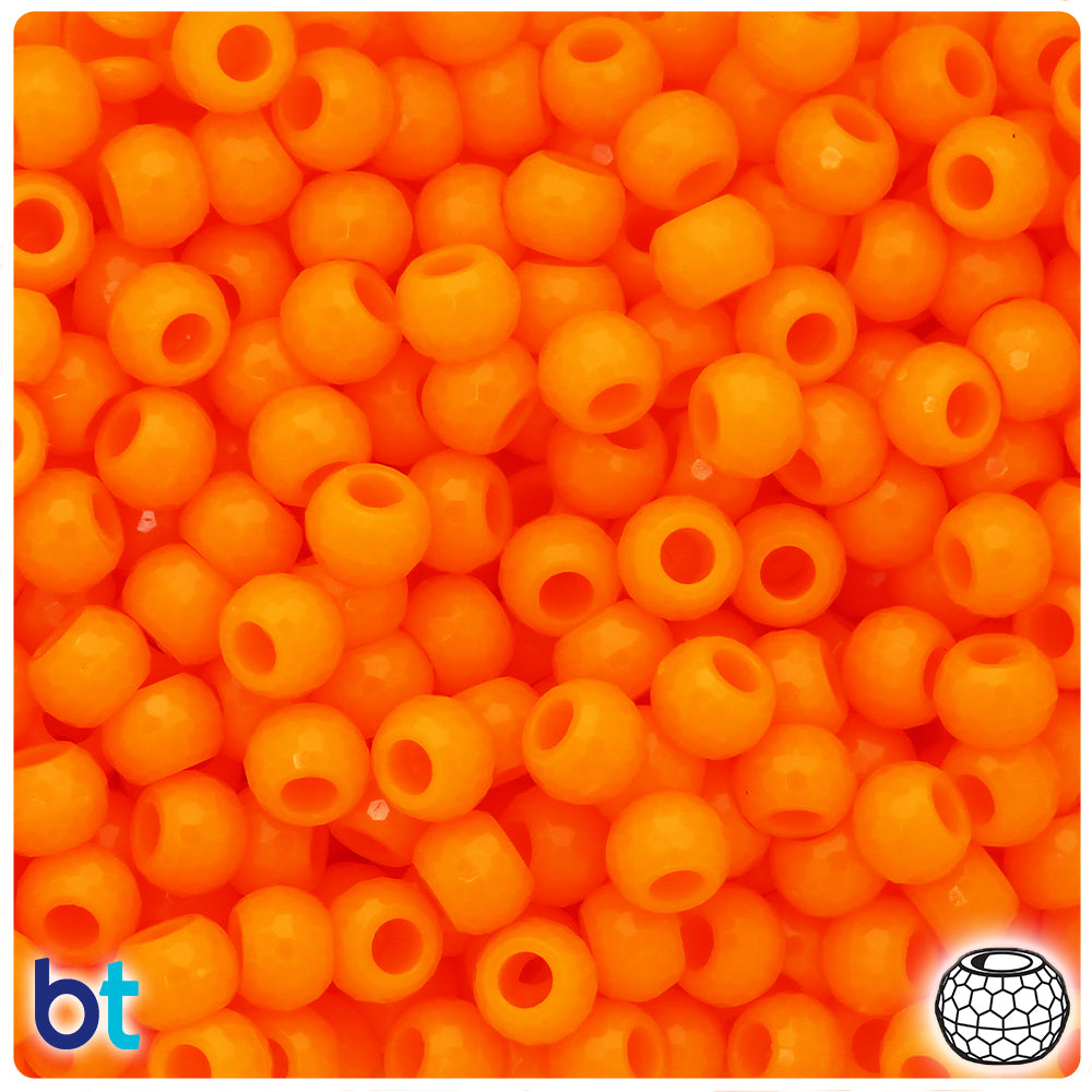 BeadTin Orange Opaque 9mm Faceted Barrel Plastic Pony Beads (500pcs)