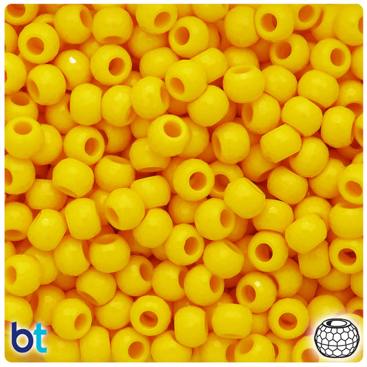 BeadTin Bright Yellow Opaque 9mm Faceted Barrel Plastic Pony Beads (500pcs)