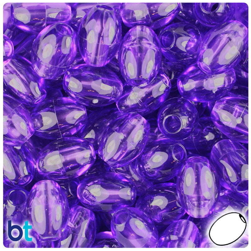 BeadTin Amethyst Transparent 14mm Oval Plastic Pony Beads (200pcs)