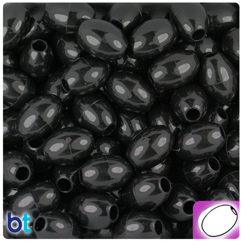 BeadTin Black Opaque 14mm Oval Plastic Pony Beads (200pcs)