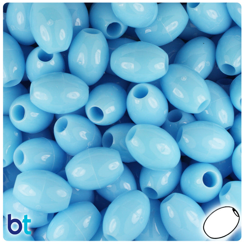 BeadTin Baby Blue Opaque 14mm Oval Plastic Pony Beads (200pcs)