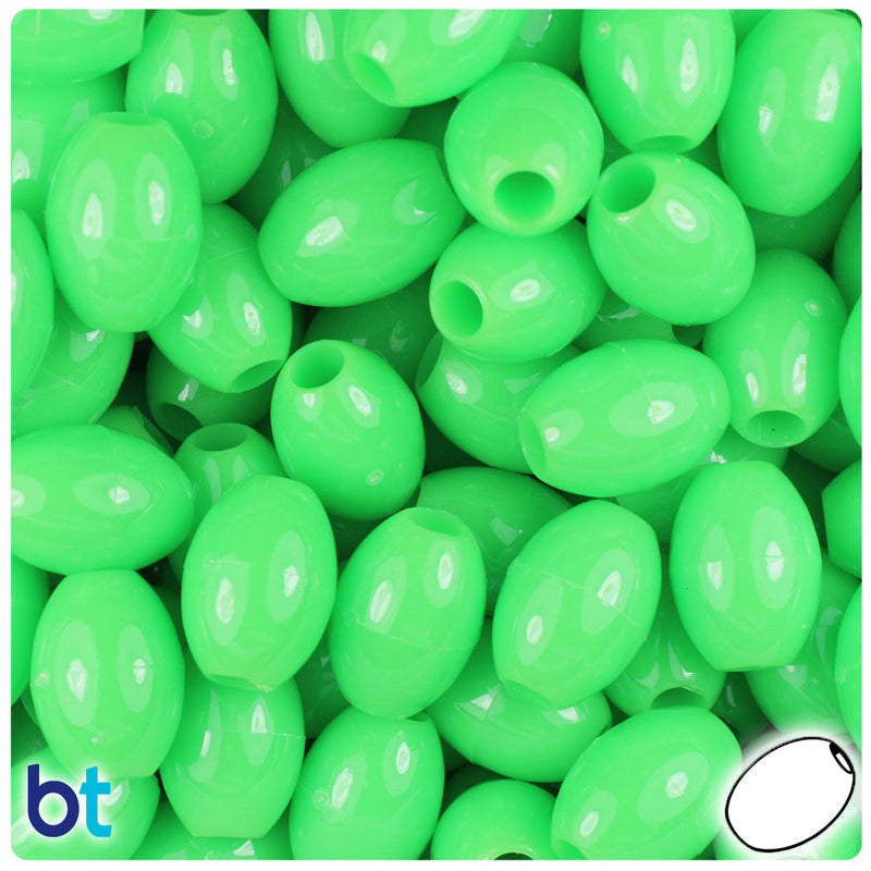 BeadTin Lime Opaque 14mm Oval Plastic Pony Beads (200pcs)