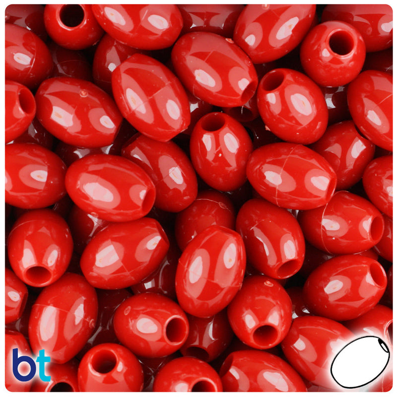 BeadTin Red Opaque 14mm Oval Plastic Pony Beads (200pcs)