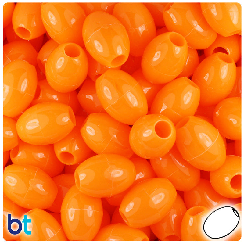 BeadTin Orange Opaque 14mm Oval Plastic Pony Beads (200pcs)