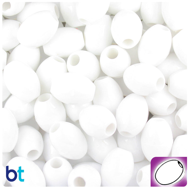 BeadTin White Opaque 14mm Oval Plastic Pony Beads (200pcs)