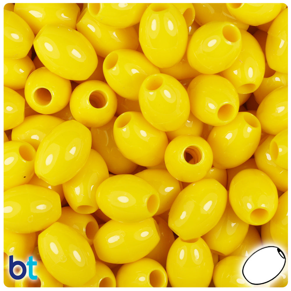 BeadTin Bright Yellow Opaque 14mm Oval Plastic Pony Beads (200pcs)